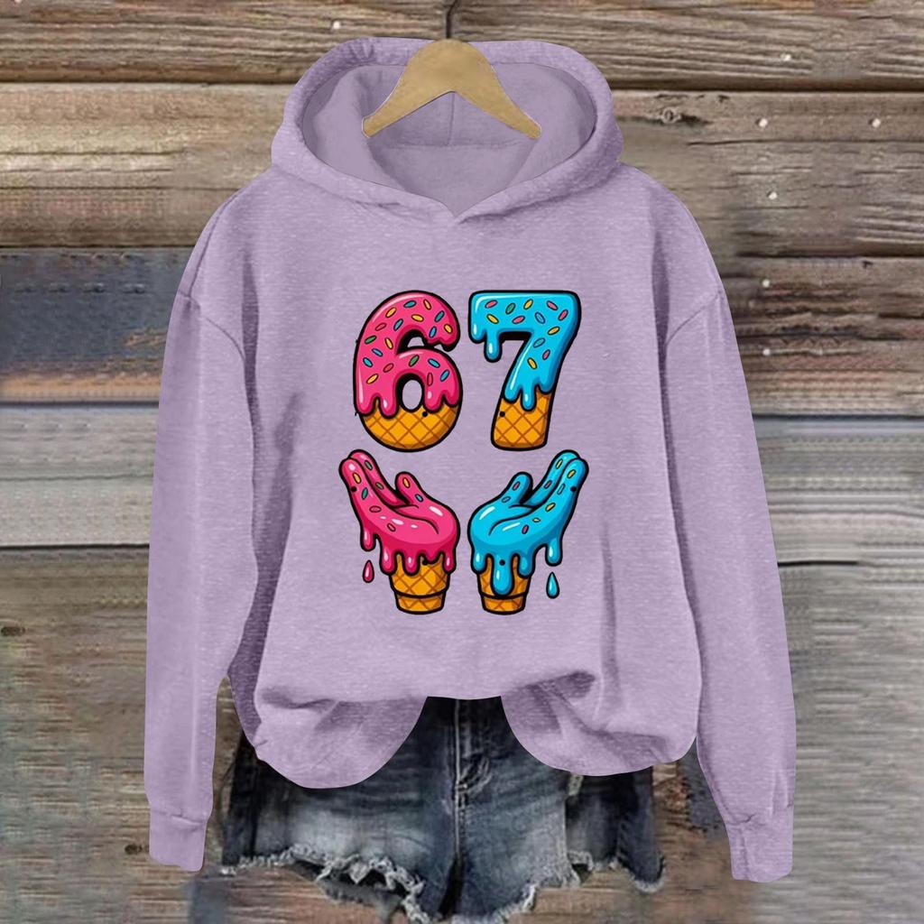Women's Fashionable Casual Long-Sleeved Printed Hooded Sweatshirt