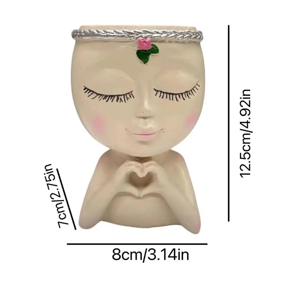 Creative Resin Face Flower Pot with Drainage Hole Loving Little Girl Succulent Planter Gift Cute Desktop Storage Garden Supplies