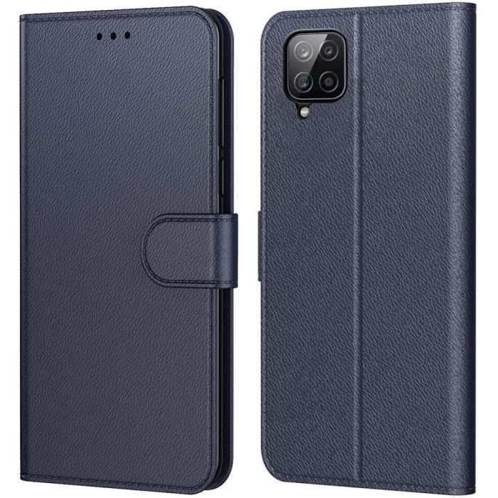 Coque semi-rigide PROSHOP pour Samsung A22 4G - Bleu Marine effet cuir anti-rayure et anti-choc
