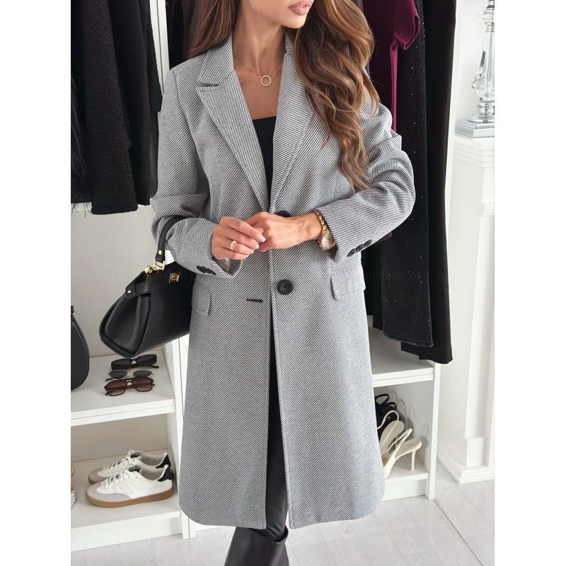 IHUASU Женские винтажные повседневные однотонные куртки и пальто с воротником-поло с длинными рукавами и осенне-зимним принтом