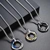 Trendy Diamond-Studded Titanium Steel Three-Ring Pendant Necklace for Women