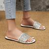 Большие тапочки с блестками женские летние 2025 новые повседневные односложные тапочки с открытым носком на плоской подошве пляжная обувь