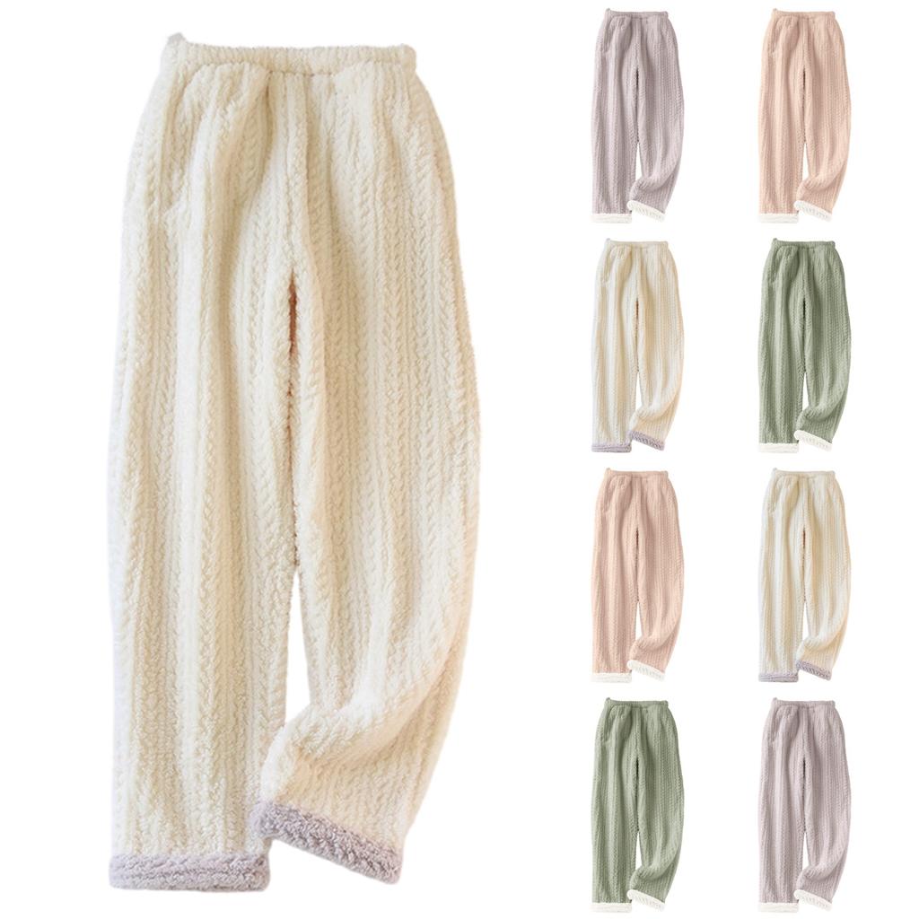 Женские модные флисовые утепленные длинные пижамные брюки