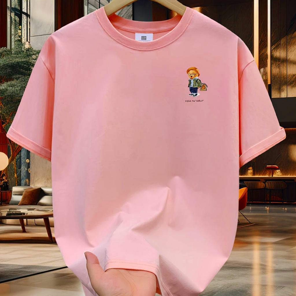 2025 Men's Summer 100 Cotton Fashionable Casual Sports Loose Plus Size Letter Pattern Printed Round Neck Short Sleeved T-shirt