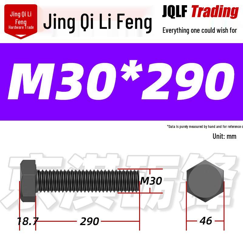 12.9 Grade High-Strength Blackened Hex Bolt M22-M48
