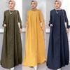 Button Front Kaftan Robe Long Sleeve Shirt Pocket Women Maxi Dress Robe Middle Eastern Models Muslim Style Modest Clothing Autumn