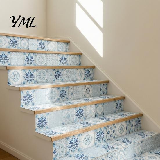 Easy Clean Wall Covering 24Pcs Peel And Stick Backsplash Tile, Retro Blue PVC Kitchen Backsplash, Decorative Tile Patterns Stickers, Waterproof