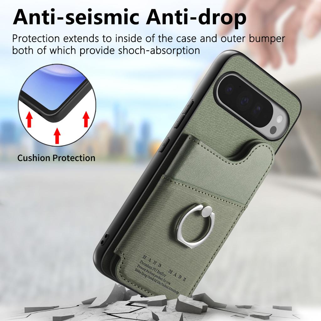 For Google Pixel 9 Pro XL/Google Pixel 10 Pro XL Case with Card Holder Kickstand Leather+TPU+PC Phone Cover