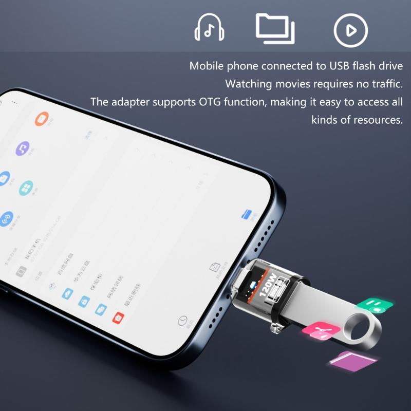 Преобразователь Type-C на USB A с поддержкой света, зарядка 120 Вт, передача данных 10 Гбит/с, удлинитель USB C, прозрачный корпус, адаптер OTG