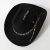 Popular women's flat-top woolen hat, western cowboy hat with hand-embroidered skull and metal decoration, versatile