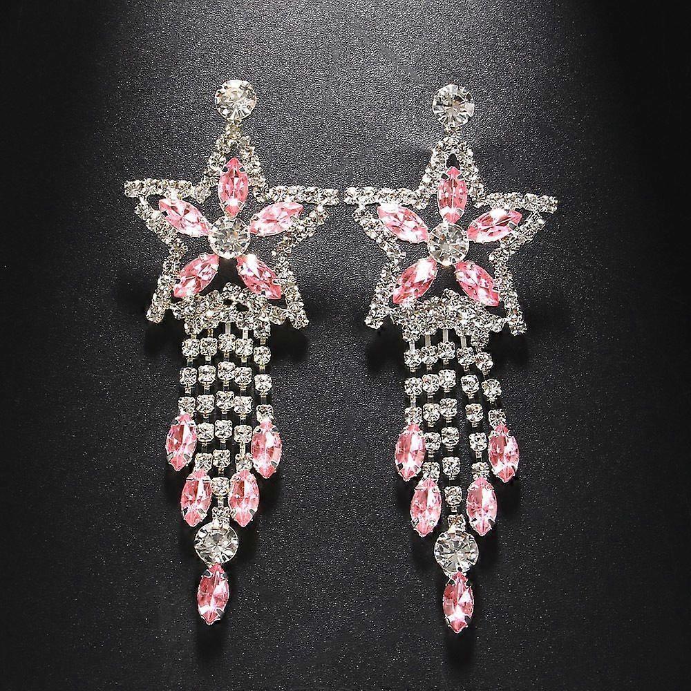 Exquisite star tassel earrings women's fashion net red pink rhinestone earring accessories silver