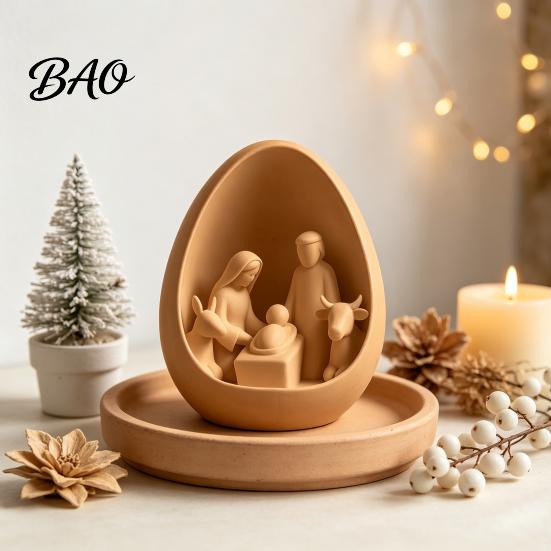 Durable PLA Plastic Sculpture 3D Printed Egg?Shaped Nativity Scene Figurine, Holy Family Manger Unique Christmas Table Centerpiece Decor, Minimalist