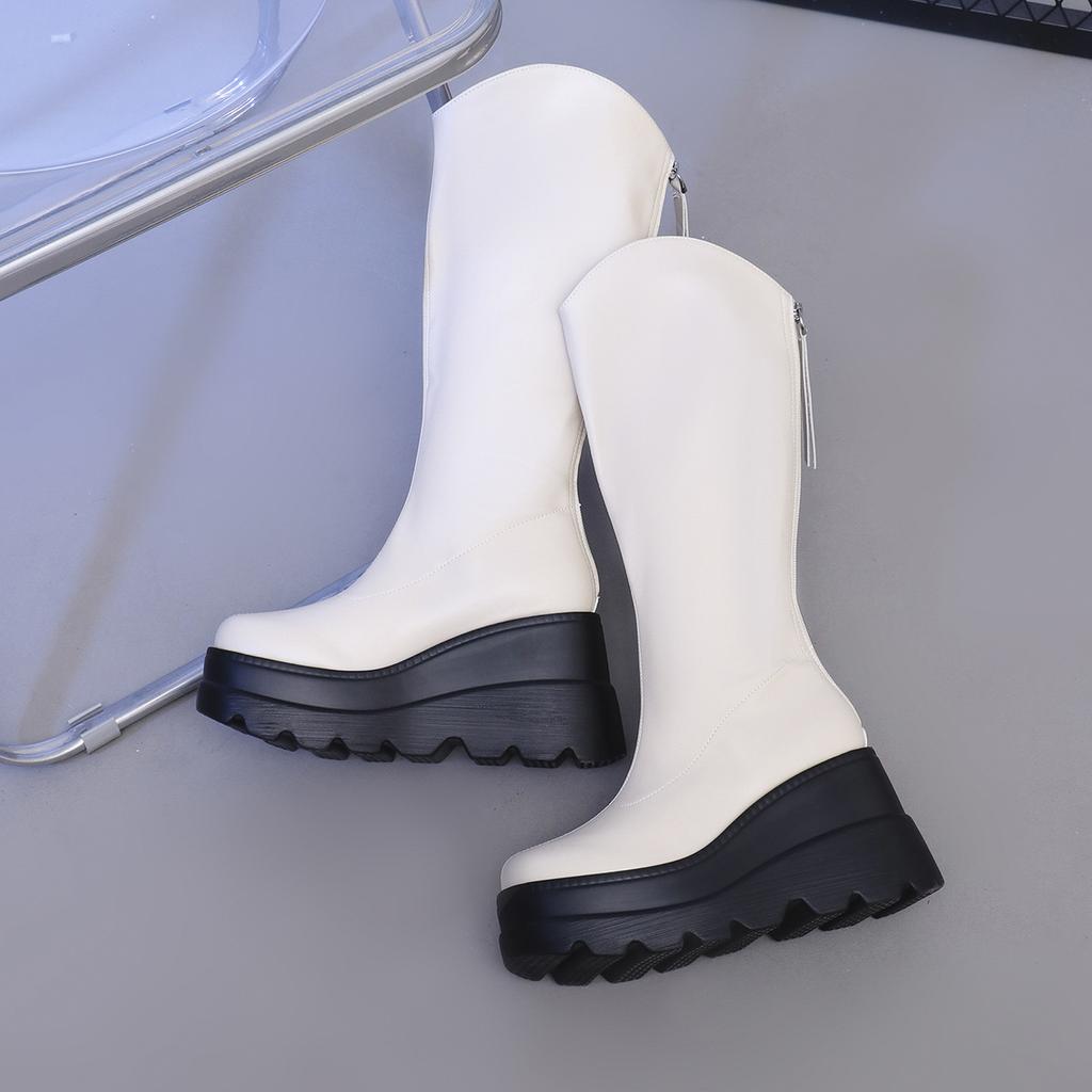 New V-port High Tube Wedge Heel Boots Women's High Boots Thick Sole 8cm~ 10cm Knight Boots