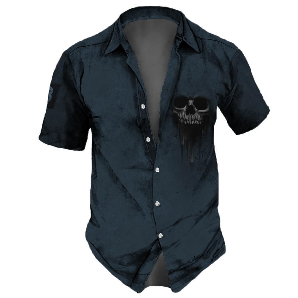 Череп Мужские Летние Повседневные Рубашки Гавайская Лацкан Уличная Одежда Винтаж Для Улицы С Коротким Рукавом Топ Вечеринка Отпуск Фестиваль Wansheng
