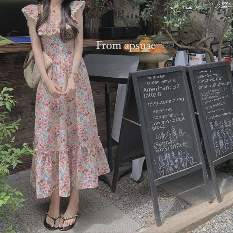 2024 Pure Desire Цветочное квадратное вырезное платье Slim Fit Длинное