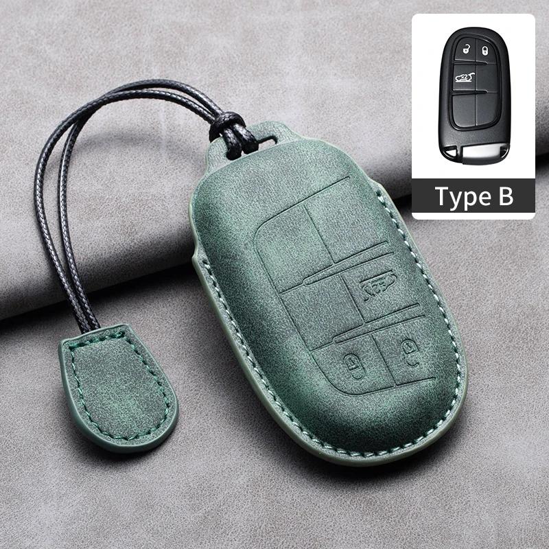 Leather Car Key Case Cover Shell For Jeep Chrysler 300 200 Dodge Charger Grand Cherokee Wrangler Compass Renegade For Fiat 500X
