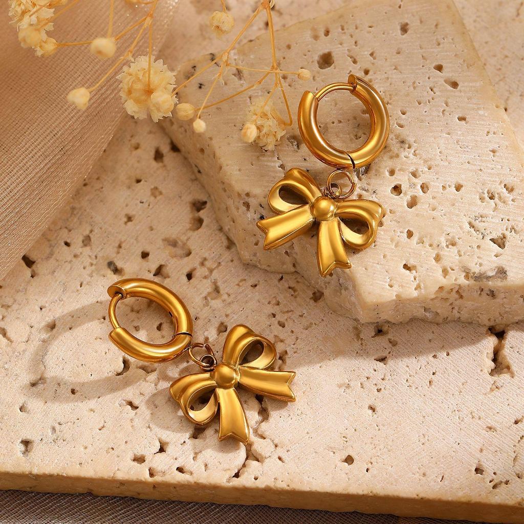 Серьги-клипсы с бантом из нержавеющей стали в стиле легкой роскоши для женщин