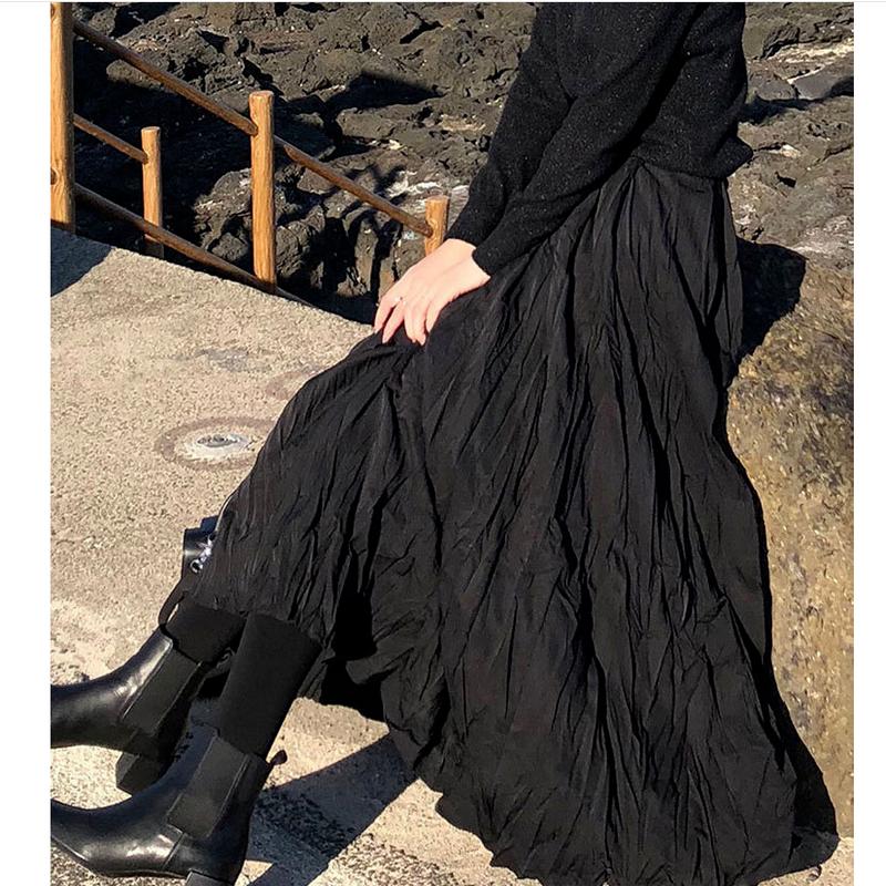 Длинные юбки больших размеров, плиссированная юбка-миди, летняя женская эластичная талия, элегантные повседневные юбки, женская осенняя темпераментная одежда