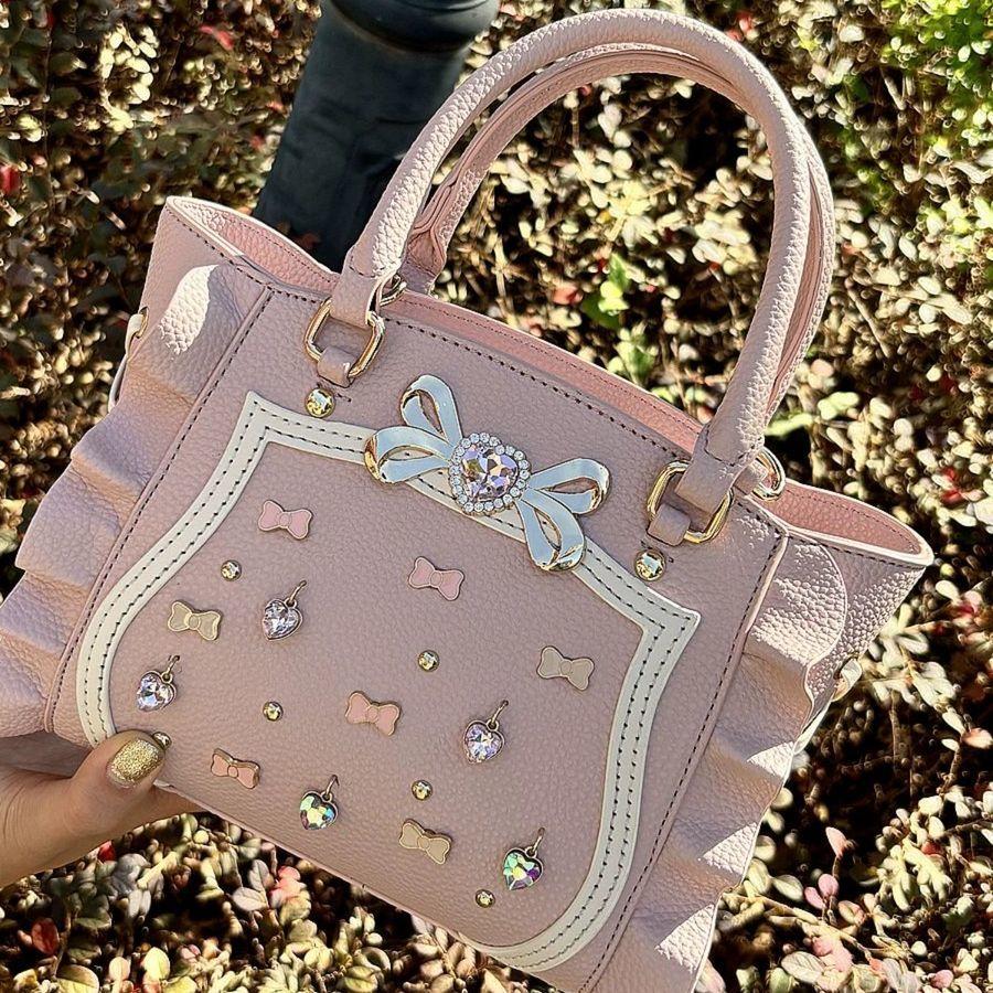 Sweet Landmine Series Pink Hand Bag Women Beading Ruffle Bow Handle Shoulder Crossbody Bags Ladies Fairycore Cute Tote Bag