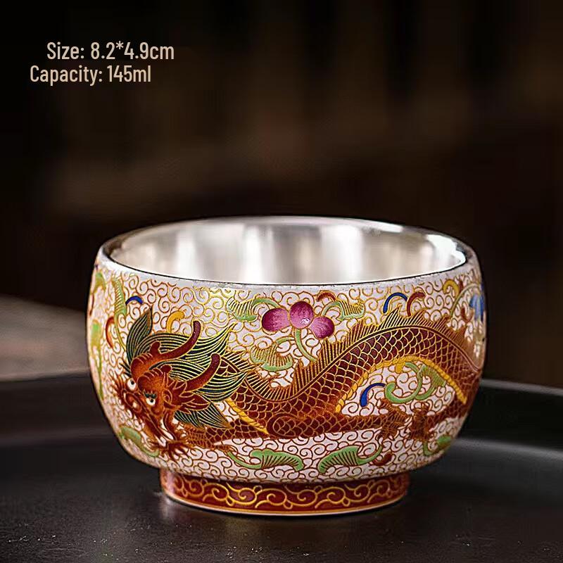 Chaxun Silver Gilded Ceramic Teacup with Gold Filigree Phoenix