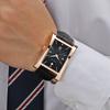 WWOOR Classic Fashion Mens Rectangle Watches Male Gold Brown Leather Quartz Waterproof Wrist Watch