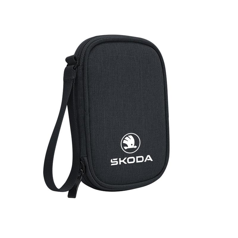 xjfam2 Car Cable Drive Earphone Charger Protable Storage Bag For New Skoda Octavia Kodiaq Fabia Superb Karoq Yeti Rapid Mk3 Vrs Kamiq