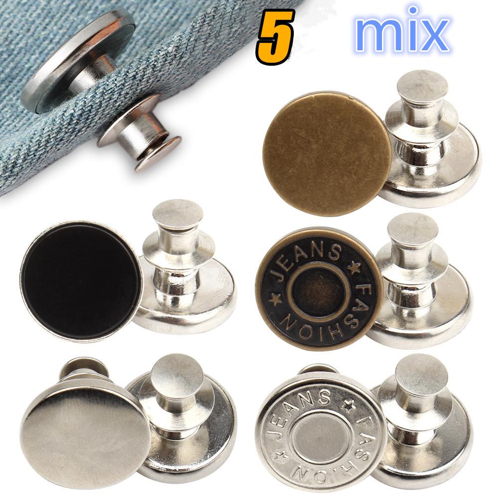 5Pcs Button Pins for Jeans No Sew Instant Detachable 17mm Replacement Button Adjustable Pants Buttons Kit