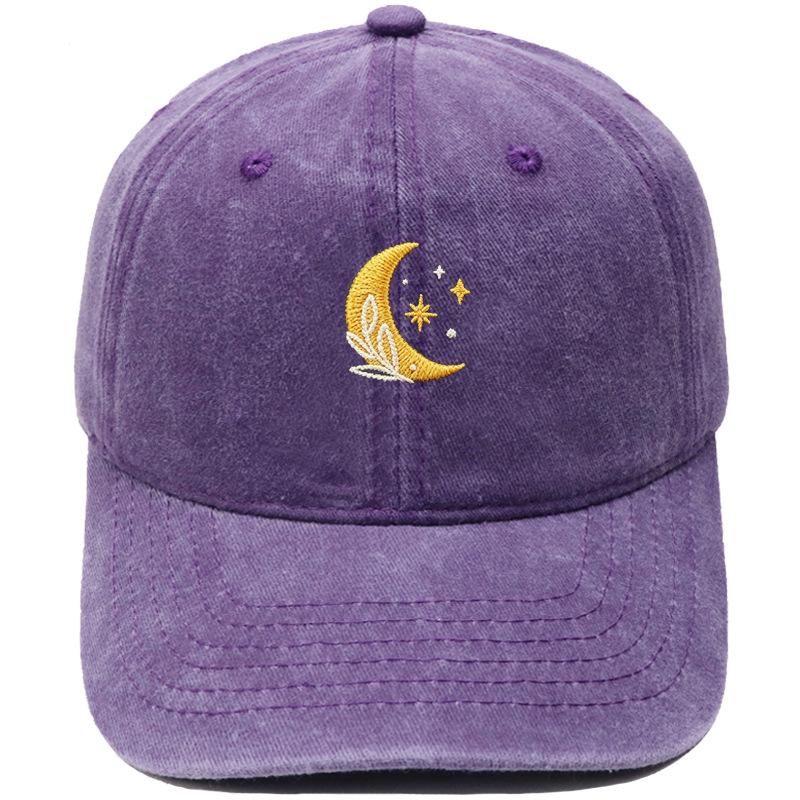 New Star Moon Embroidery Baseball Cap Washed Retro Daddy Hat Men's and Women's Casual Outdoor Sports Hat