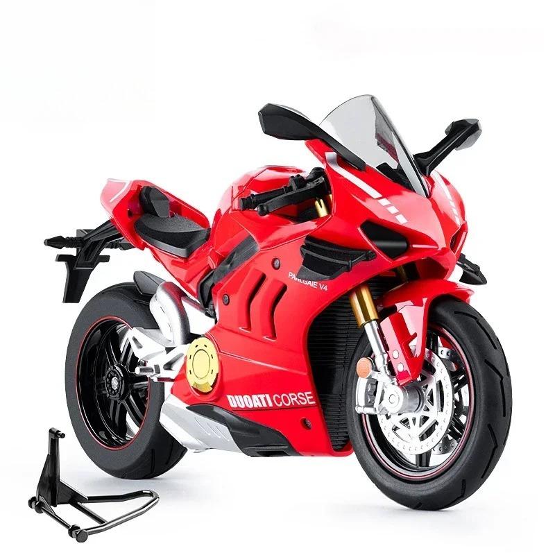 1/10 Ducati V4S S1000RR H2R Alloy Die Cast Motorcycle Model Vehicle Collection Sound and Light Off Road Autocycle Toys Car