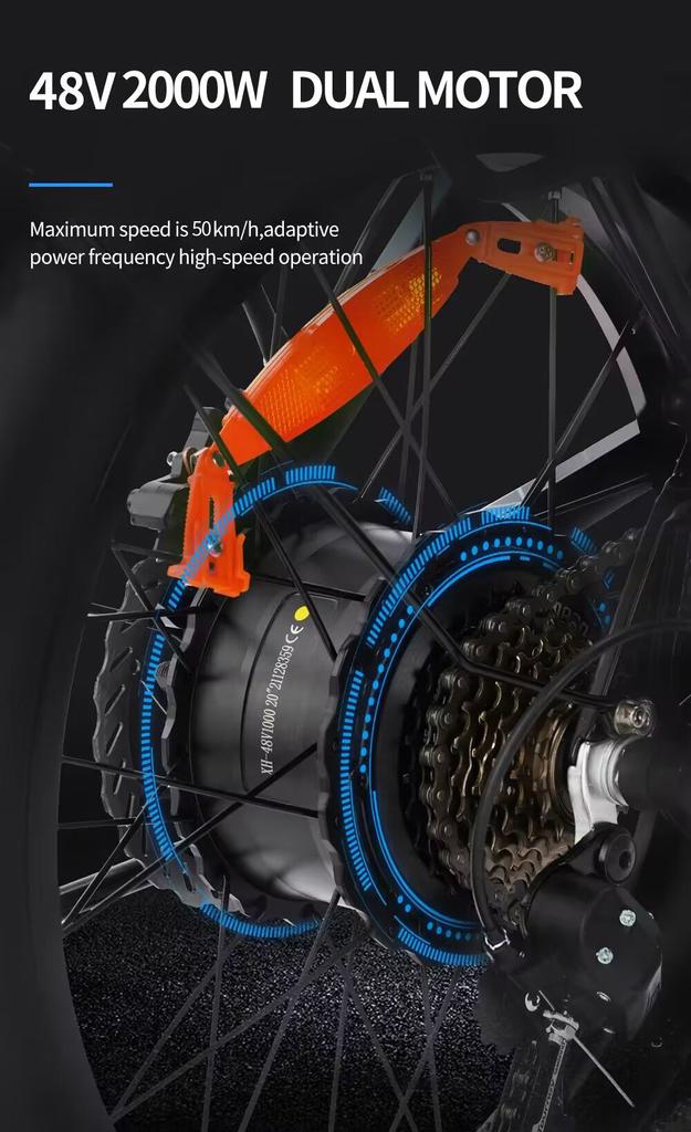 Новинка 2024 года, горный электровелосипед H20 Pro, 2000 Вт, мощный двойной электровелосипед для снега, 48 В, 23 Ач, 20 дюймов * 4,0, складной электровелосипед с толстыми шинами