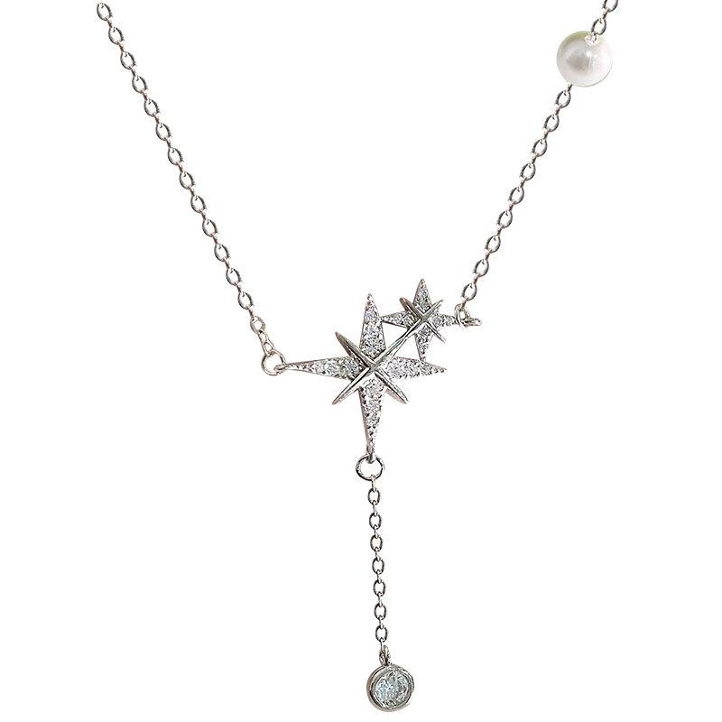 Ожерелье с кисточками в виде восьмиконечной звезды с легкой роскошью и ощущением высокого класса, сверкающая бриллиантовая звездная цепочка на ключицу, подарок для подруг