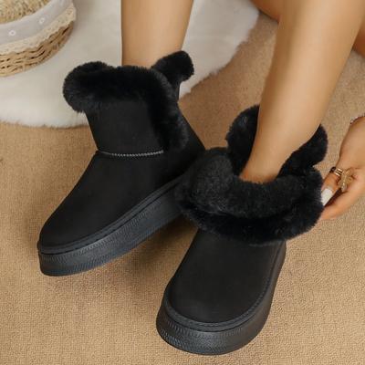 Новые повседневные флокированные зимние теплые ботильоны для снега женская обувь 2025 бантик утолщенные женские короткие ботинки женские