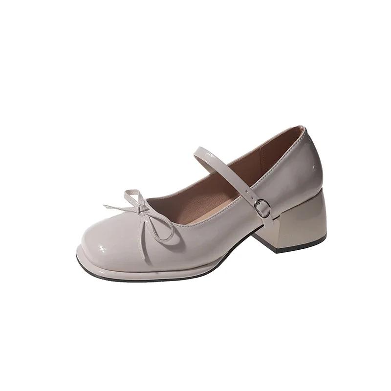 2024 Модная обувь Мэри Джейн Женские туфли на высоком каблуке Летние туфли на высоком каблуке Женские туфли с металлической декоративной пряжкой