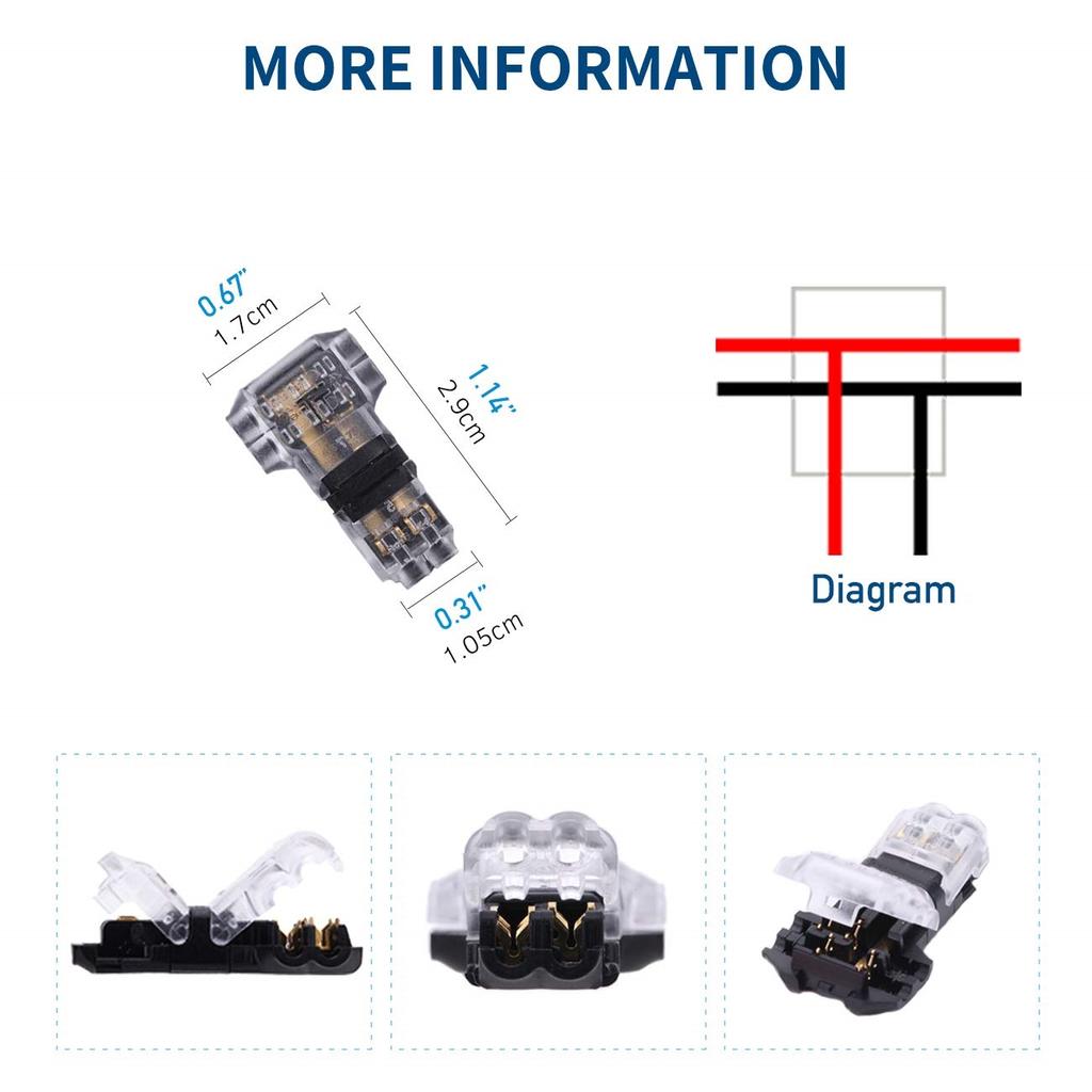 5pcs Low Voltage Wire Connectors T Tap Wire Connectors 2 Pins Wire Splice Connectors No Stripping 3 Way Wire Fits 24-20 AWG