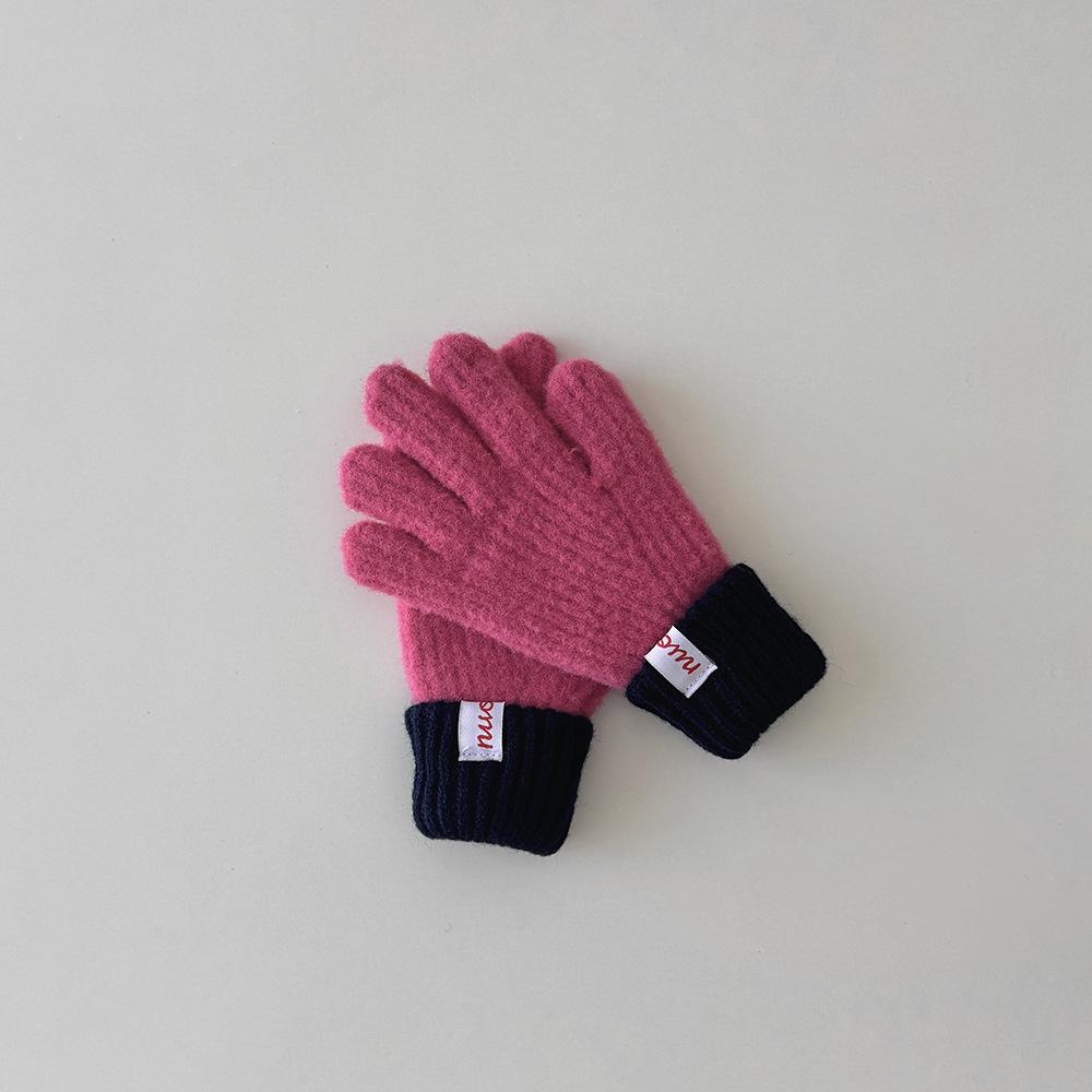 Мягкие детские перчатки с цветными блоками в корейском стиле, митенки с сенсорным экраном, модные унисекс перчатки без пальцев для зимы, теплые эластичные перчатки