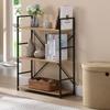 Slim, Open Shelving Unit with Steel Shelves, 58.6cm Wide X 23.5cm Deep X 80cm High, 3 Shelves, Assembly Required, Oak and Black Finish