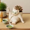 Yousheng 5/8-Inch Grooming Cat Planter Pot Playing Ball Cat Succulents Herb Plants Mini Flower Pot Container Home Balcony Garden Decoration