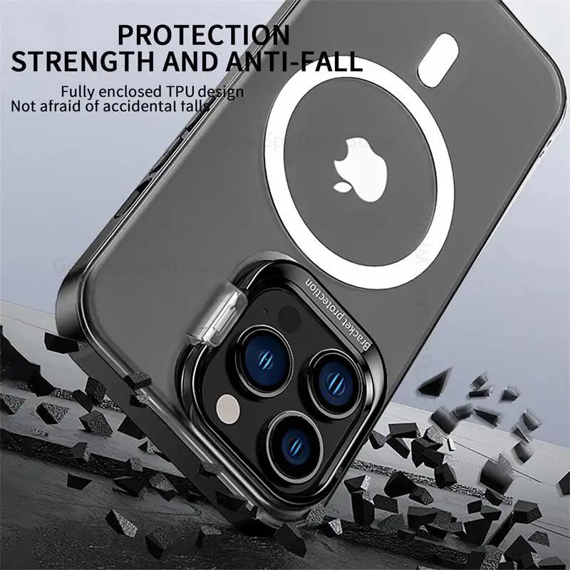 Для чехла Magsafe Kickstand для iPhone 16 Pro Max, беспроводного зарядного устройства Magsafe, чехол для Apple 15, 14, 13, 12, 16 Pro, невидимый кронштейн, откидная крышка для объектива