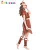 Halloween Costume Original Savage Caveman Dress Adult Women Masquerade Party Fringed Dress Set