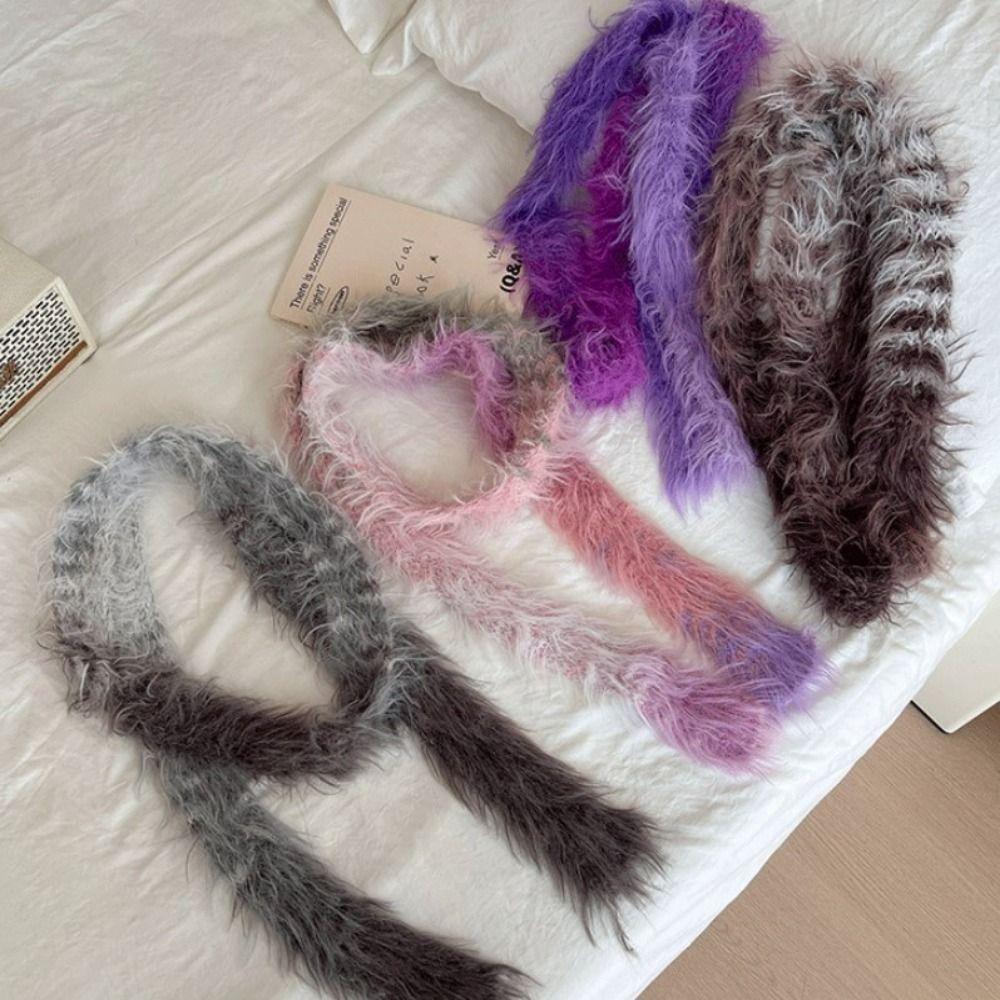 Субкультура Y2K искусственный мех шарф Harajuku чокер стример модный узкий длинный шарф для женщин