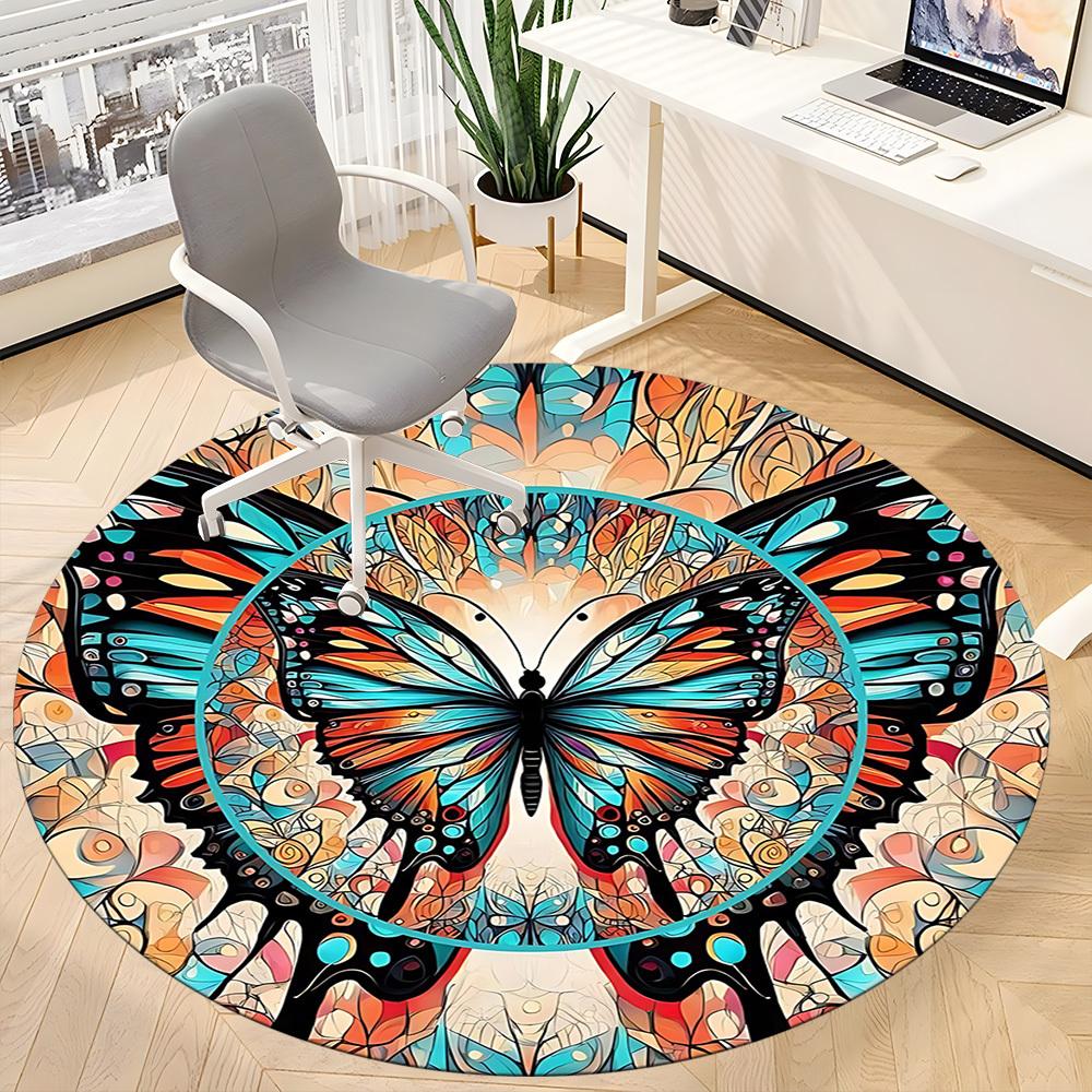 1pc Butterfly Mandala Office Round Area Rug, Under Office Chairs Bedroom Living Room Home Decor, Room Deco, Available in Various Sizes