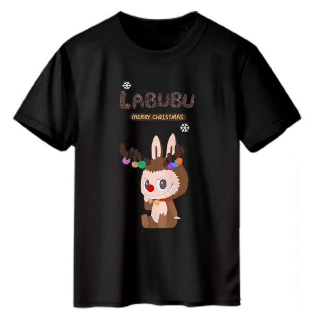 Стильная и удобная унисекс футболка с круглым вырезом и коротким рукавом Labubu на канун Рождества