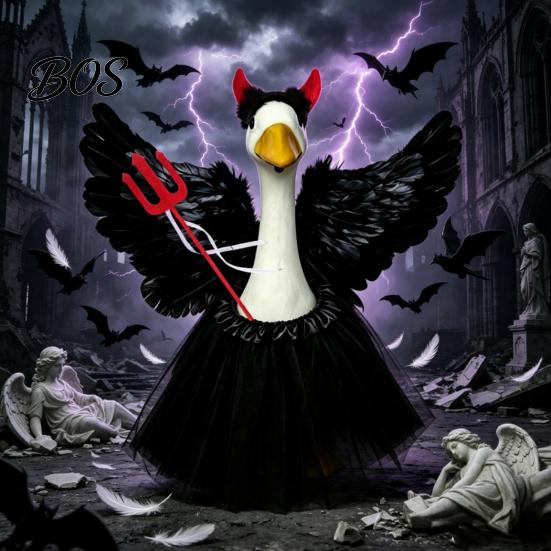 Party Goose Costume 1 Set Angel Outfit, Porch Devil Costume, Feather Wings Skirt Accessories Headband Wand Set, Fits Statue for Home Yard Lawn