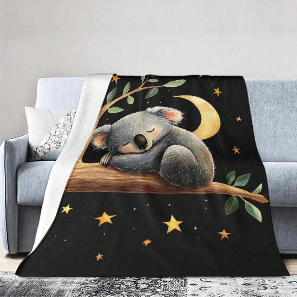 Cute Koala Sleeping on a Branch Pattern Flannel Blanket - Soft and warm, perfect for sofas, beds, chairs, camping, and as a holi