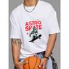 Astro Skate T Shirt White Astronaut Riding Skateboard with Red Text and Stars Graphic Streetwear Casual Wear for Men and Women
