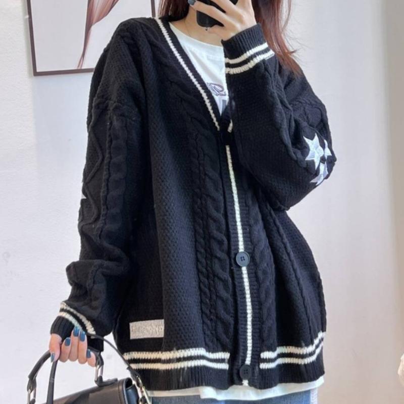 GMXIA Женский осенне-зимний вязаный вышитый кардиган Temperament Aging Loose Casual Sweater