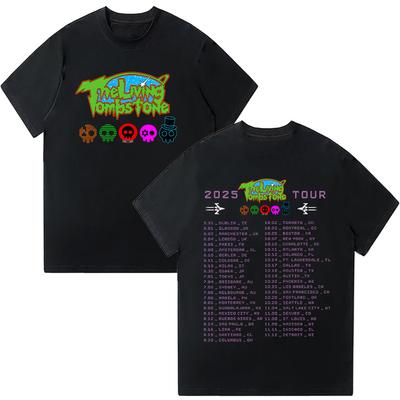 Футболки с туром The Living Tombstone 2025 Летний хлопковый топ Винтажные футболки Футболки с принтами Хип-хоп Харадзюку Женская мужская одежда