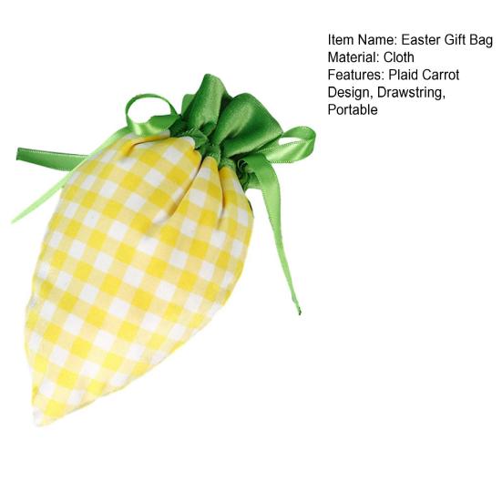 Easter Plaid Carrot Gift Bag Portable Cute Radish Shape Goodies Snack Present Treat Candy Drawstring Bag Happy Easter Festival Gift