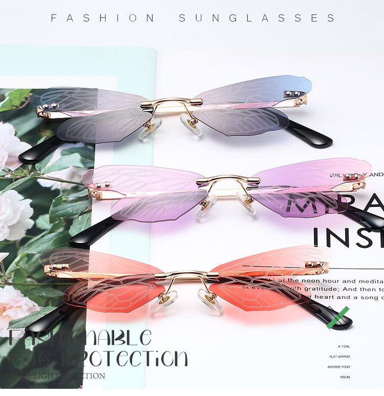 New personalized fashion dragonfly wings sunglasses women's trendy European and American frameless sunglasses ins street shot glasses s