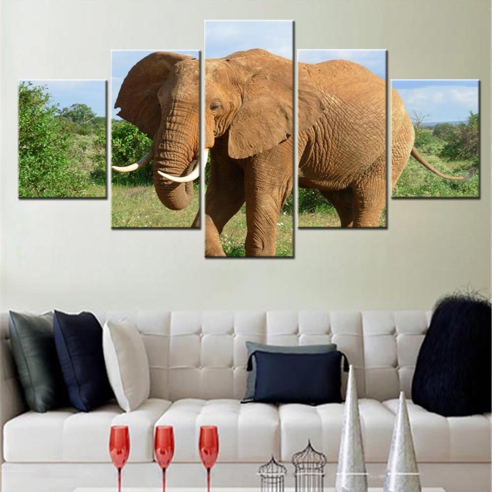 5 Pieces Canvas Wall Arts Animals Modular Poster And Picture Painting Elephone Wallpaper Home Decor Living Room Murals Artwork